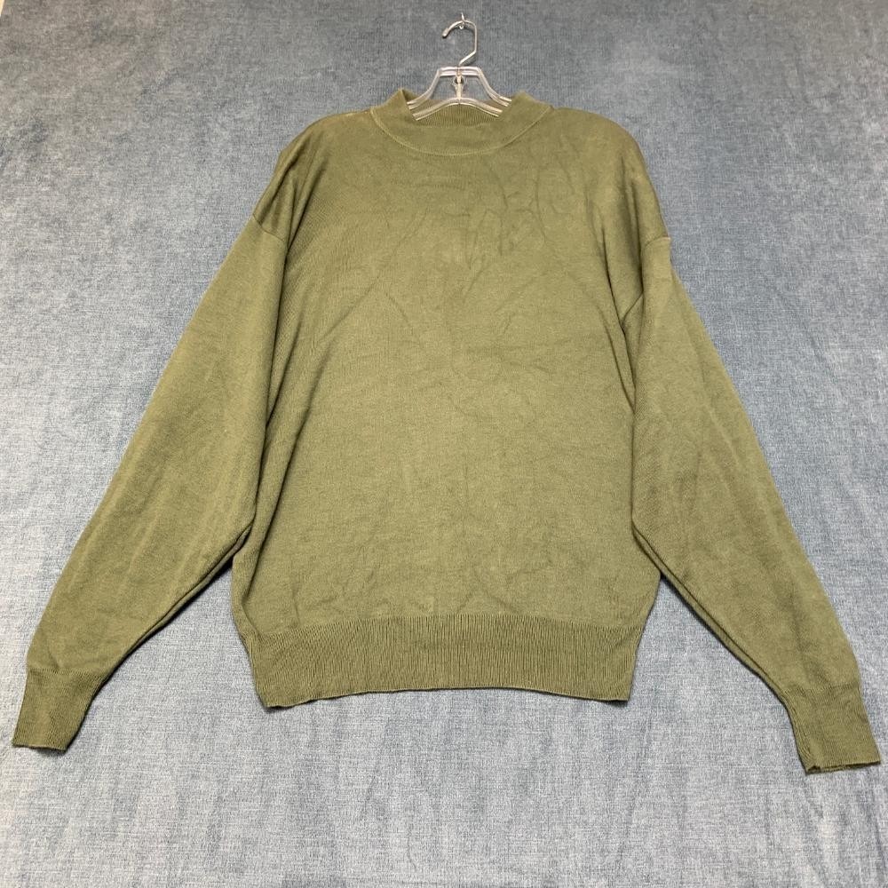 Geoffrey Beene Sweater Womens Medium Green Cotton Knit Wear Winter Down Shoulder